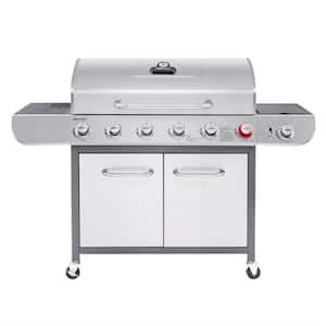 6-Burner BBQ Stainless Steel Gas Grill with Sear and Side Burners, Liquid Propane Cabinet Style Gas Grill, 71,000 BTU