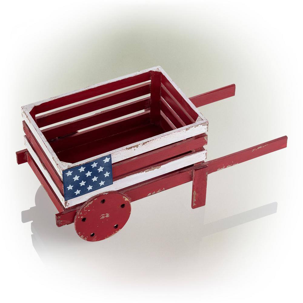 21" Rustic Red and White Wooden Wheelbarrow Planter