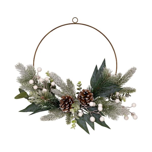 HomeRoots Green 19 in. x 16 in. Circle Plastic Pinecone Wreath