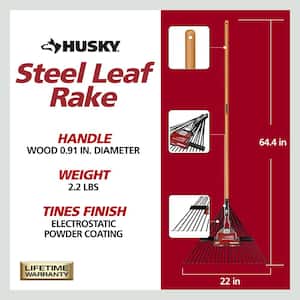 53 in. Long Wood Handle 22 in. Steel Leaf Rake