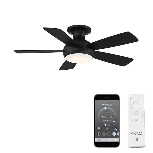 WAC Lighting Odyssey 44 in. Smart Indoor/Outdoor Matte Black 5-Blade Flush Mount Ceiling Fan 3000K Integrated LED + Remote