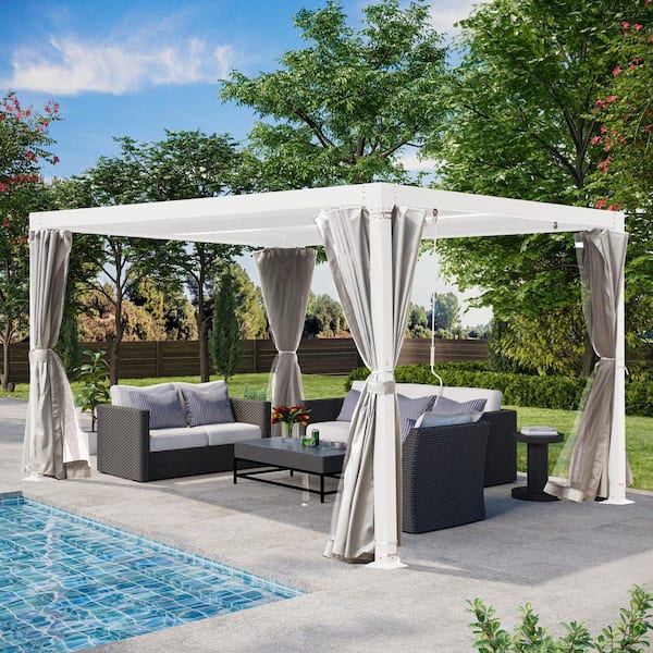10 ft. x 12 ft. White Aluminum Outdoor Adjustable Louvered Pergola with Waterproof Roof