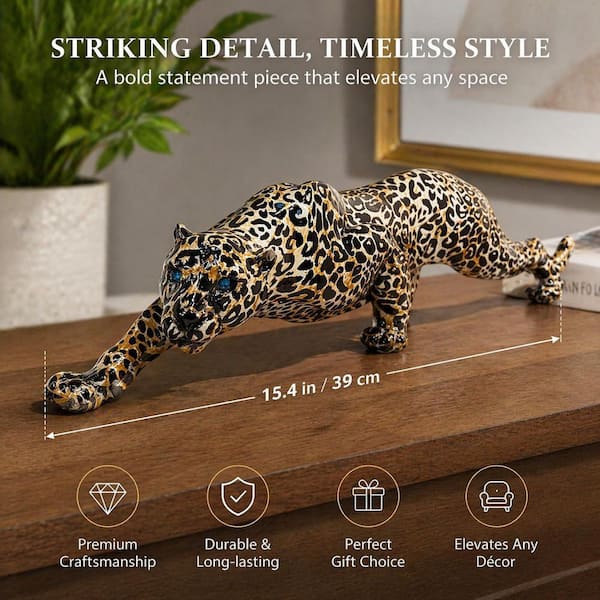 15.3 in. x 5.4 in. Resin Yellow Modern Leopard Cheetah Statue