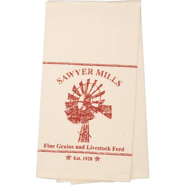 Sawyer Mill Beige Red Windmill Cotton Muslin Unbleached Kitchen Tea Towel