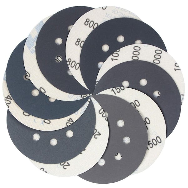 5 in. Wet Dry Sanding Discs with 400 600 800 1000 1500 2000 Grit Assortment, Silicon Carbide, 60-Pieces Pack, Tack Cloth