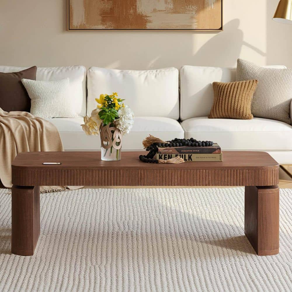 Dionisio 52 in. Walnut Rectangle Wood Standing Coffee Table with Drawers
