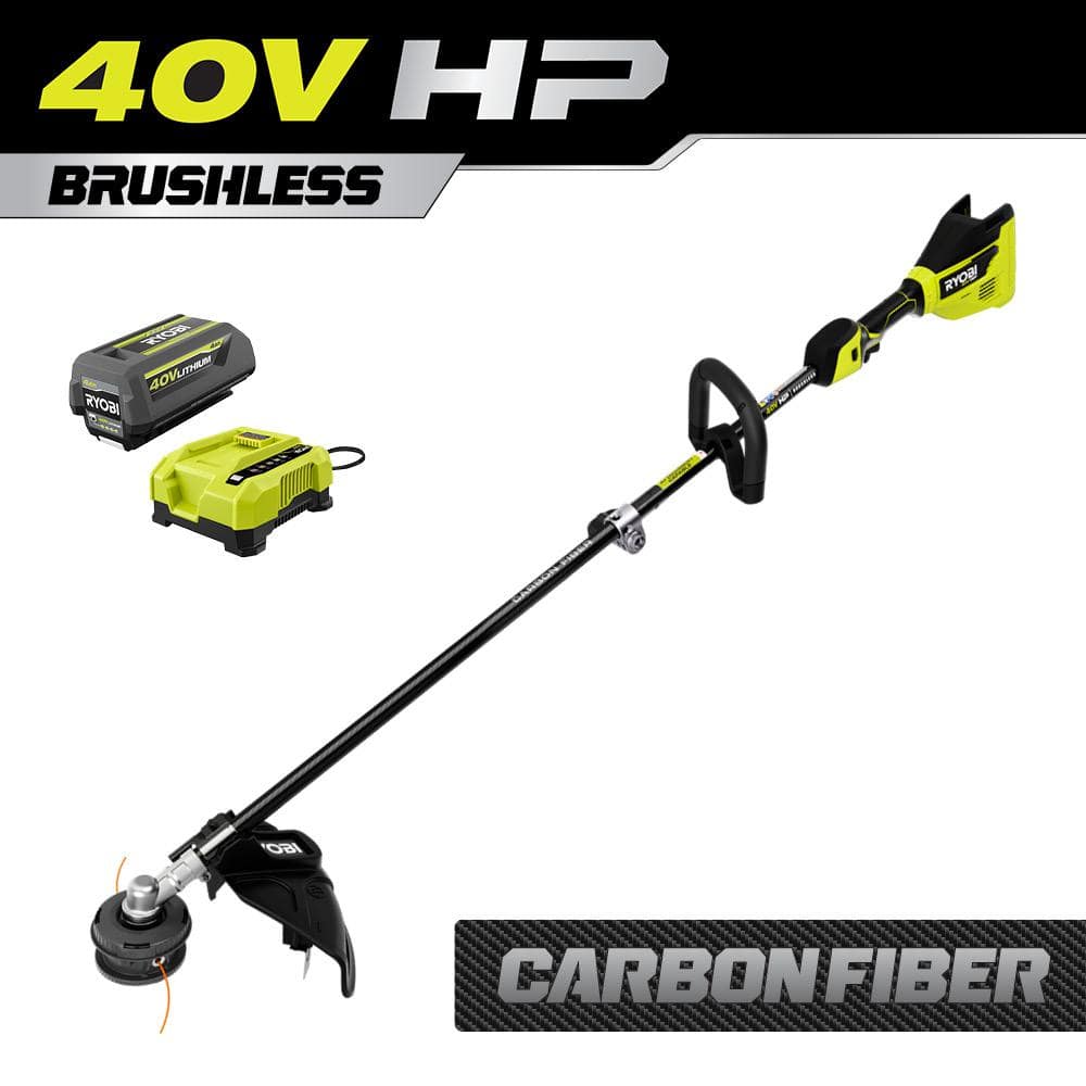 bredde Profet Penge gummi RYOBI 40V HP Brushless 15 in. Cordless Carbon Fiber Shaft Attachment  Capable String Trimmer with 4.0 Ah Battery and Charger RY40290 - The Home  Depot