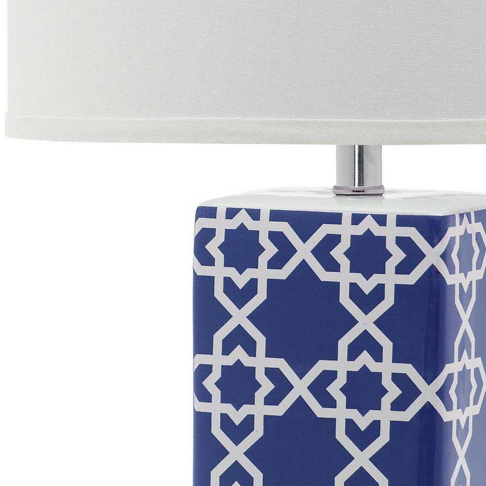 Navy and White Ceramic Table Lamp Set with Cotton Shade