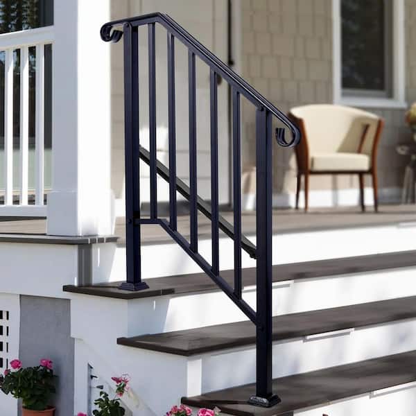 Tatayosi 2 in. H x 30 in. W Steel Handrails for Outdoor Steps, Fit 2 or 3 Steps Outdoor Stair Railing, Flexible Porch Railing Kit