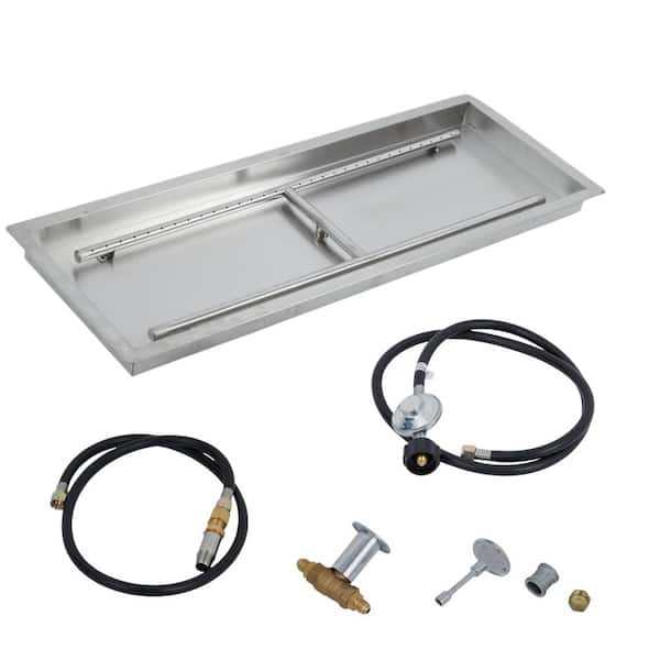 30 in. x 10 in. Outdoor Rectangular Stainless Steel Drop in Fire Pit Pan for Natural Gas and Liquid Propane