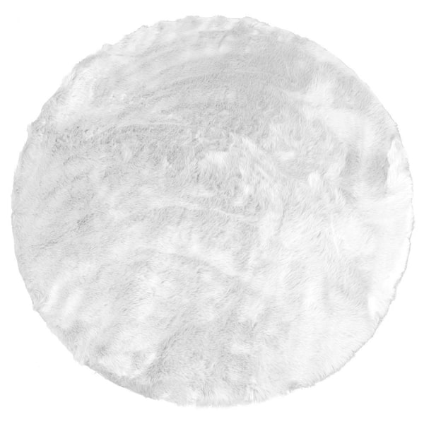 Glamour Home Aurora White 4 ft. Wide Faux Fur Round Area Rug