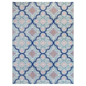 Star Moroccan Teal/Coral 8 ft. x 10 ft. Indoor/Outdoor Patio Area Rug