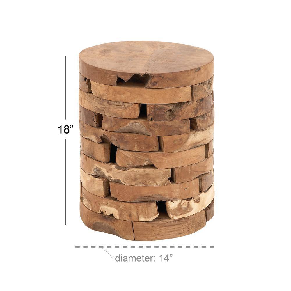 Light Brown Teak Wood Round Live Edge Accent Table 14" x 18"