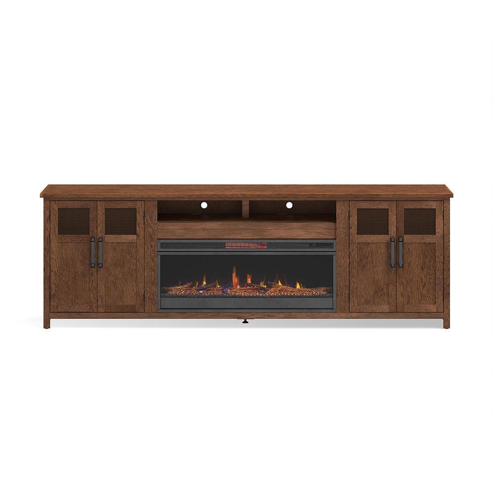 Bridgevine Home 97 in. Fully Assembled Brown TV Stand with Electric