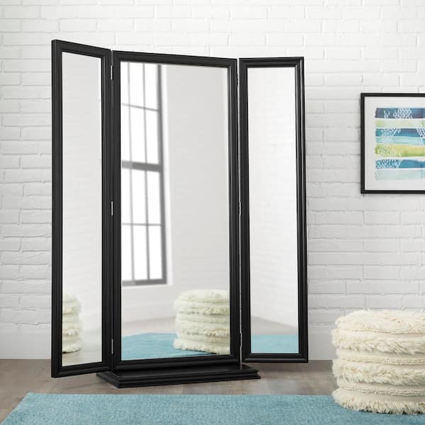 Stylewell Black Tri Fold Standing Mirror 27 80 In W X 61 H 25666 Bk The Home Depot - Tri Fold Wall Mirror Full Length