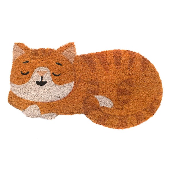 RugSmith Orange Sleeping Cat Shaped Multi 30in. x 16in. Door Mat