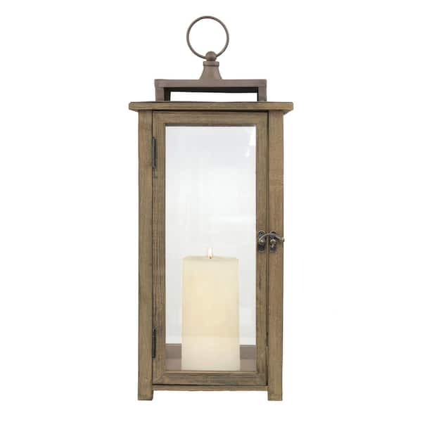 Stonebriar Collection Brown Rustic Candle Hurricane Lantern