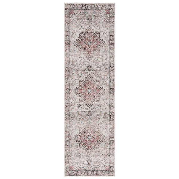 SAFAVIEH Antique Patina 2 ft. x 8 ft. Beige/Brown Distressed Border Ornate Runner Rug