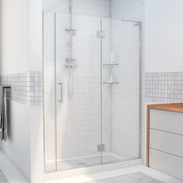 DreamLine Unidoor-X 56 to 56.5 in. x 72 in. Frameless Hinged Shower Door in Brushed Nickel