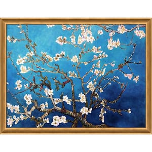 Branches of an Almond Tree in Blossom by Vincent Van Gogh Muted Gold Glow Framed Abstract Art Print 34 in. x 44 in.