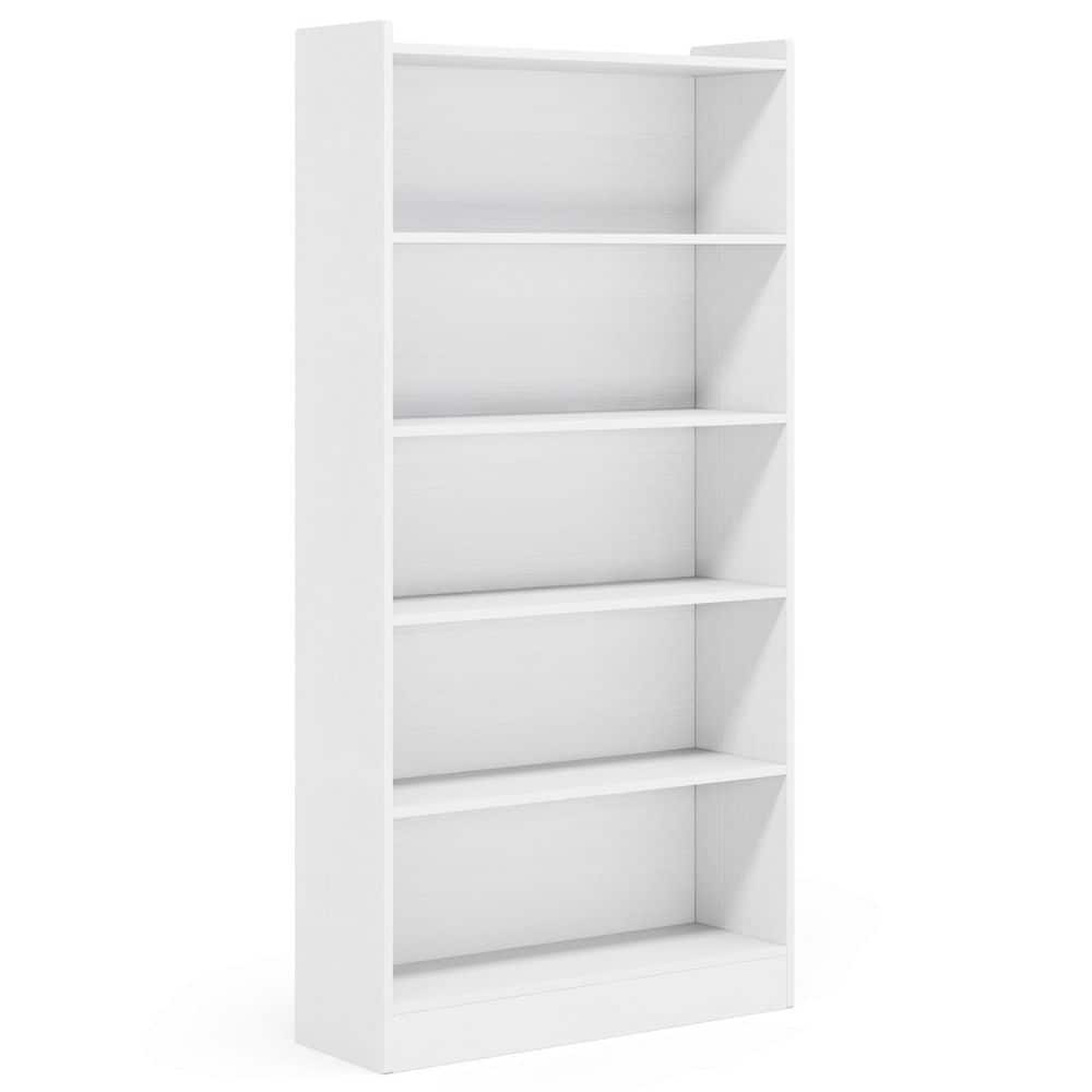 Eulas 72 in. Tall White Wood 5-Shelf Standard Bookcase, Floor Standing Library Bookcase