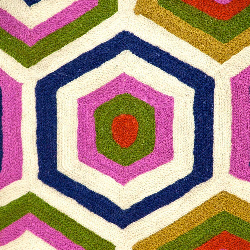20" Multicolor Geometric Embroidered Cotton Throw Pillow