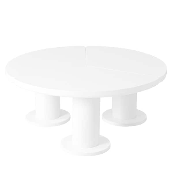 Zeus & Ruta White Round Outdoor Coffee Table Cream Style Center Table with 3-Thick Legs with Sleek Round Edges for Living Room