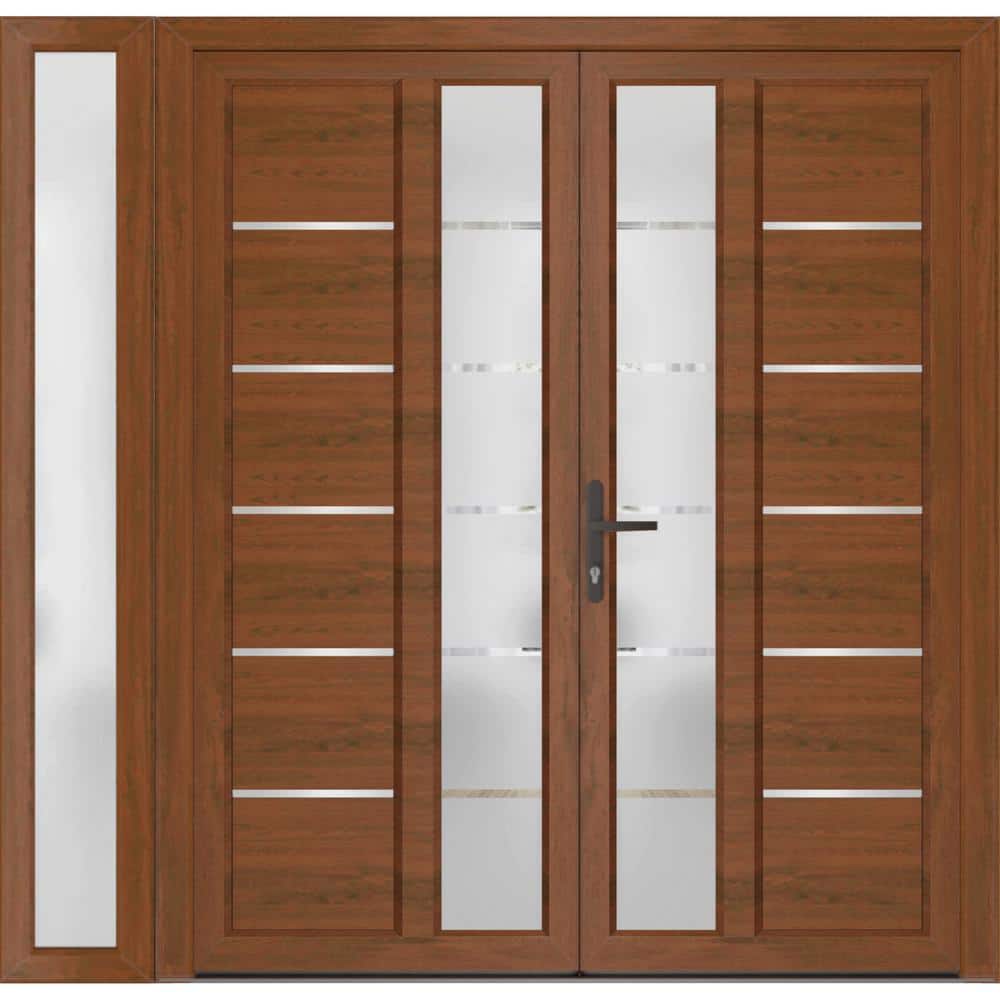 72+ 14 in. x 80 in. Right-hand/Inswing Frosted Glass Walnut Steel Prehung Front Door with Hardware price history on PriceWatchPro