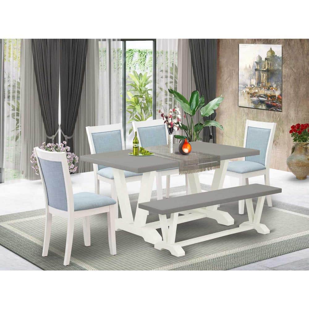 6-Piece Rectangle Wire Brushed Linen White Finish Solid Wood Top Dining Table with 1-Bench, 4-Chairs with Lattice Back price history on PriceWatchPro