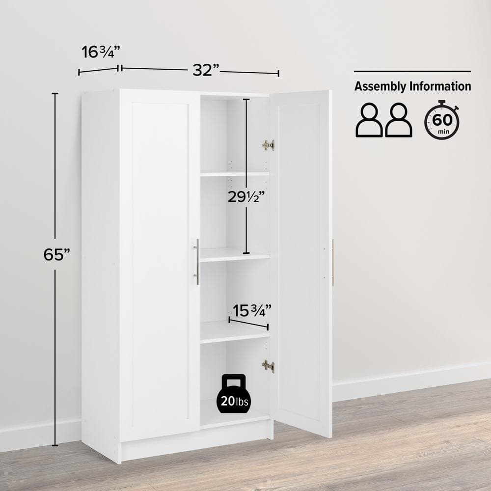 White Tall Utility Storage Cabinet with Adjustable Shelves