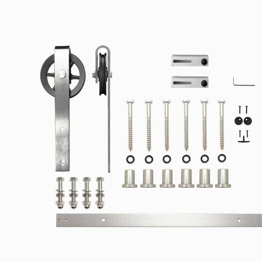 7.5 ft./90 in. Brushed Nickel Non-Bypass Sliding Barn Door Hardware Kit Spoke Wheel Design Roller for Single Door price history on PriceWatchPro