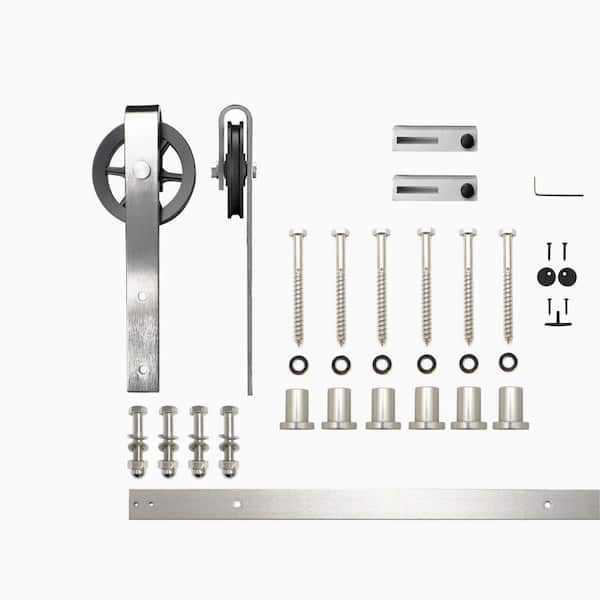 HOMACER 8 ft./96 in. Brushed Nickel Non-Bypass Sliding Barn Door Hardware Kit Spoke Wheel Design Roller for Single Door