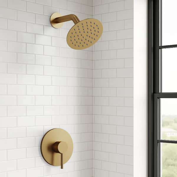 6 in. Single Handle 1-Spray Shower Faucet 1.8 GPM with Anti Scald in Brushed Gold