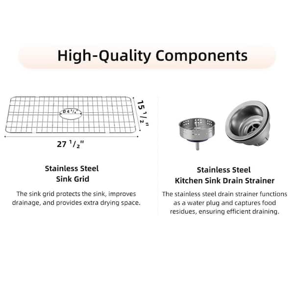 30 in. Apron Front Sink, Single Bowl Farmhouse Kitchen Sink, White Fireclay Apron Sink with Strainer and Bottom Grid