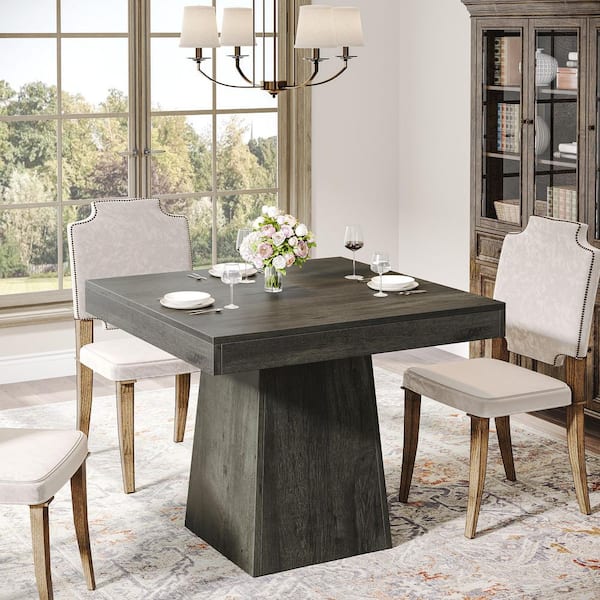 TRIBESIGNS WAY TO ORIGIN Halseey 31.5 in Farmhouse Gray Square Wood Pedestal Dining Table, Small Dinner Kitchen Table for 4