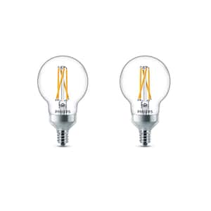 60-Watt Equivalent G16.5 Dimmable Candelabra Base LED Light Bulb with Warm Glow Dimming Effect Soft White (2-Pack)