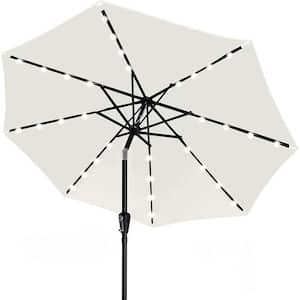 7.5 ft. Light Beige Durable Solar Led Patio Umbrellas with 32 LED Lights, Beach Word Umbrella