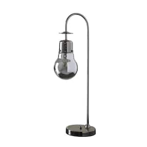 29 in. Glass LED Downbridge Black Chrome Metal Table Lamp