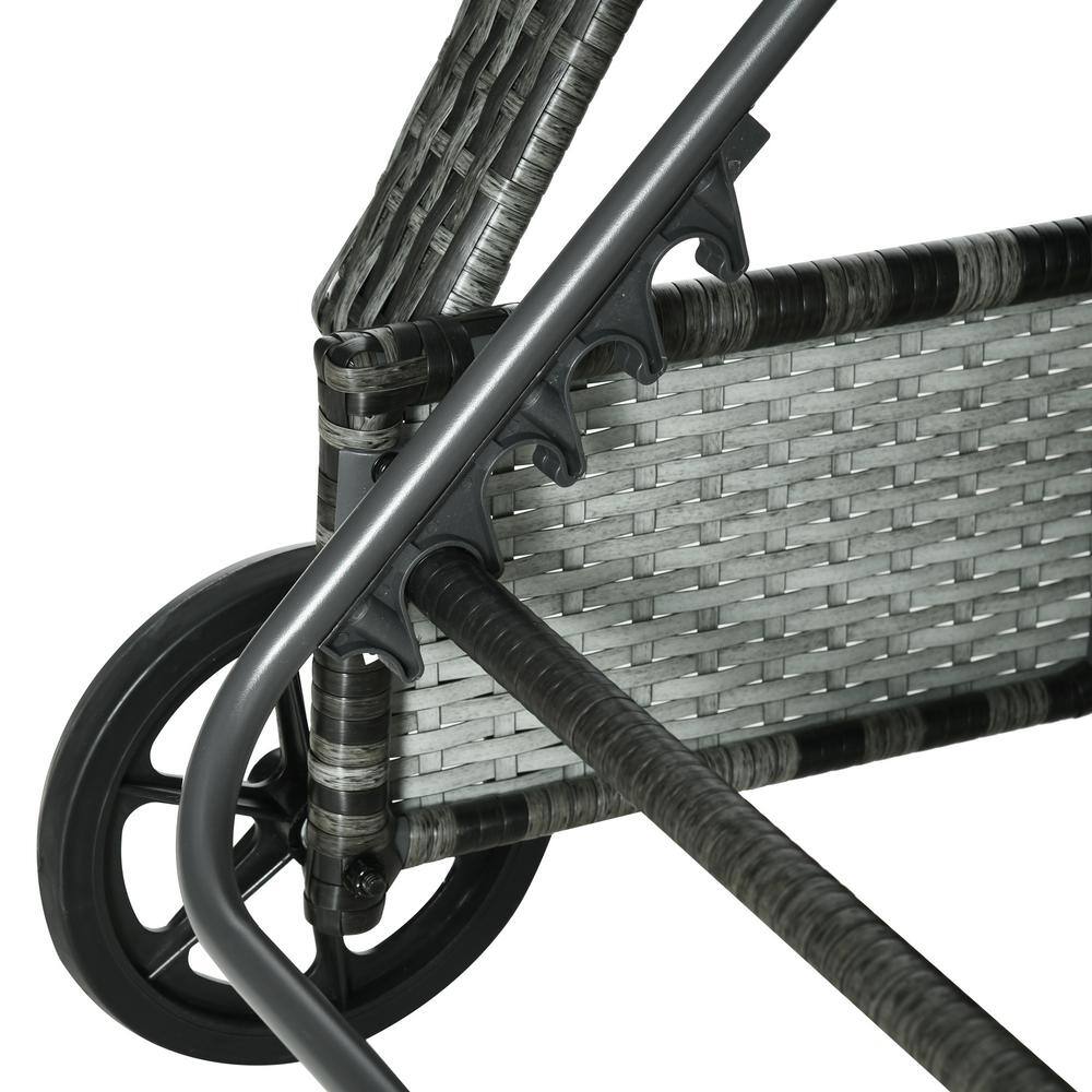 Gray Wicker Outdoor Chaise Lounge Set with Cushions and Wheels