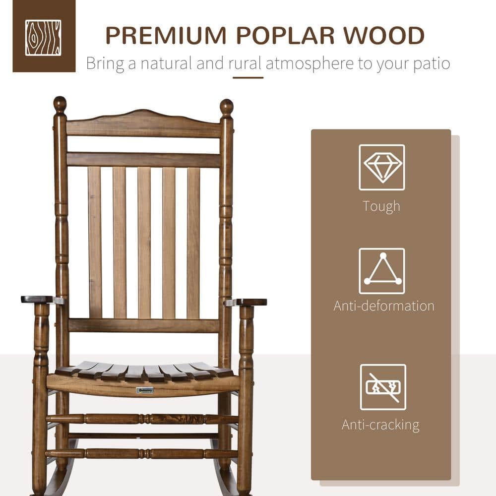 Brown Wooden High-Back Rocking Chair with Arms
