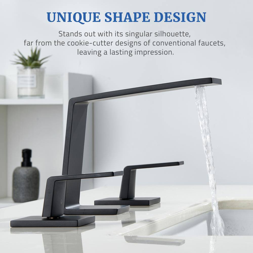 Matte Black Stainless Steel Widespread Bathroom Faucet with Pop-Up Drain