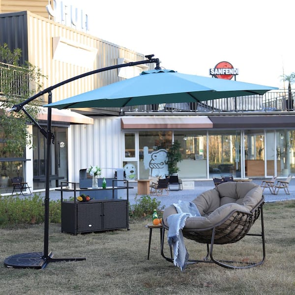 Tunearary 10 ft. Light Green Market Outdoor Solar Patio Umbrella with 40 LED Lights and 4-Ground Stakes