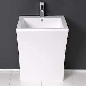 Quadro 22.50 in. Acrylic Pedestal Bathroom Sink in White with Overflow Drain