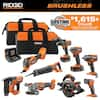 RIDGID 18V Brushless 9-Tool Combo Kit with 6.0 Ah and 2.0 Ah MAX Output Batteries and Charger R96267