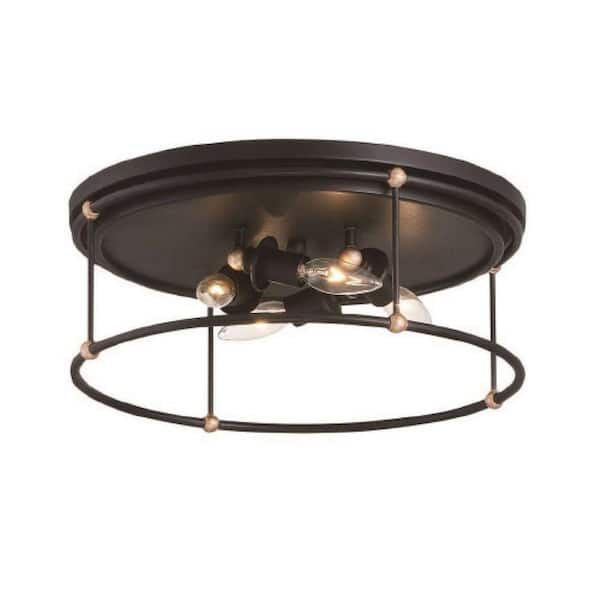 Westchester County 16.5 in. 4-Light Sand Black with Skyline Leaf Flush Mount