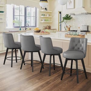 Rowland 26.5 in Seat Height Dark Gray Faux Leather Counter Height Solid Wood Leg Swivel Bar stool（Set of 4）