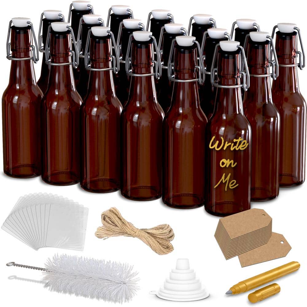 Nevlers 8.5 oz. Swing Top Amber Glass Beer Bottles with