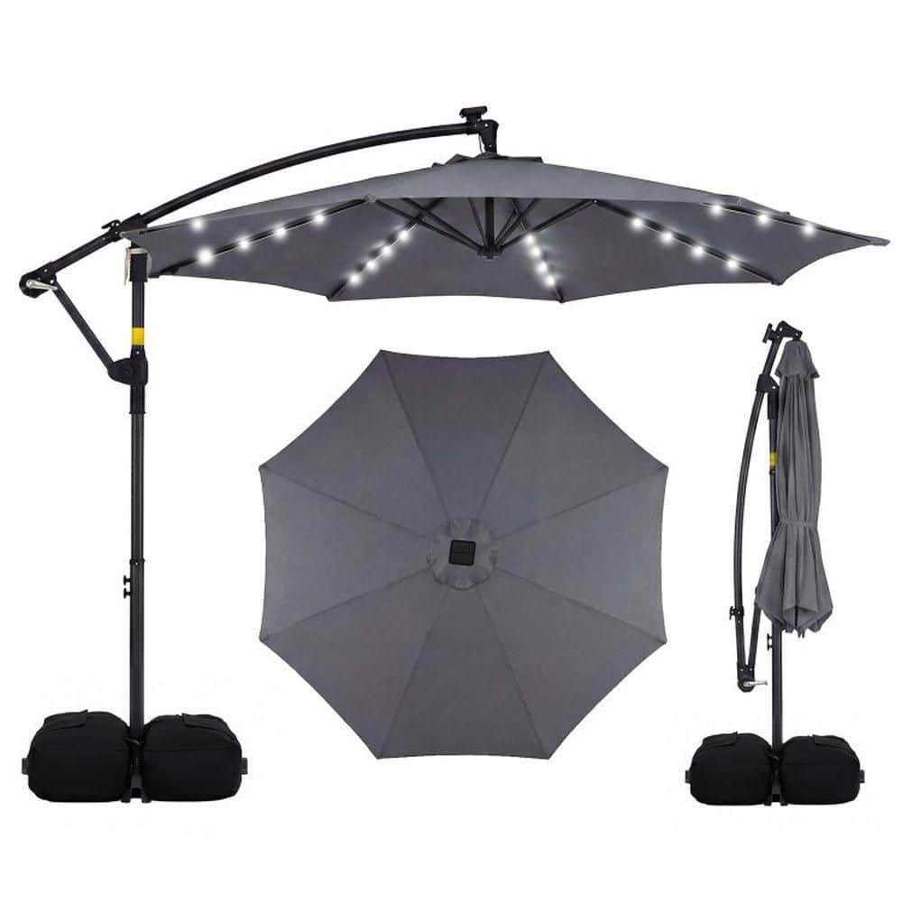 10 ft. Solar LED Cantilever Patio Umbrella in Gray with 32 Lights, 360° Rotation, Sandbags Included price history on PriceWatchPro