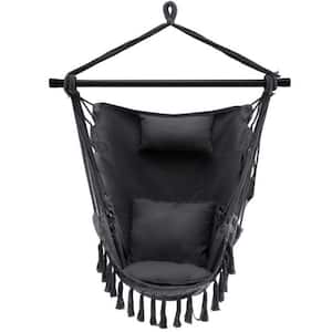 51.2 in. W x 56.5 in. H Replacement Outdoor Hanging Rope Swing Chair with Soft Pillow and Cushions, Black