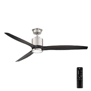 Triplex 60 in. LED Brushed Nickel Ceiling Fan with Light and Remote Control